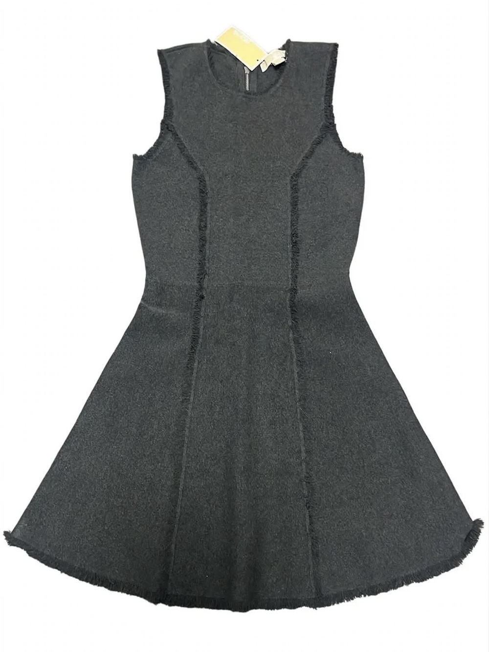 Michael Kors Tweed Dress Charcoal Gray Fringe Fit & Flare NWT Small $395